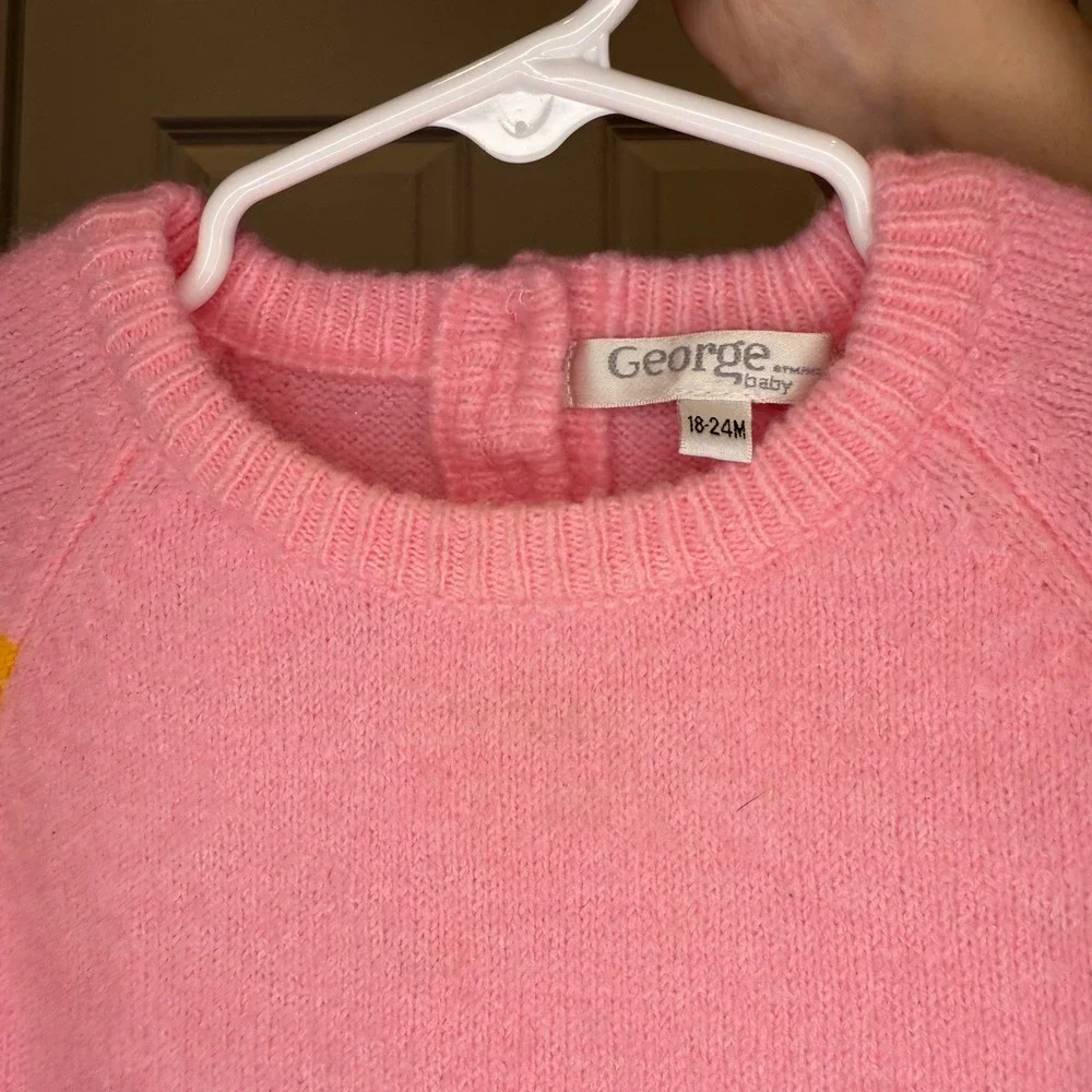 George Baby Girls Stripe Bunny Pocket‎ Knit Sweater Dress Size 18-24 Months